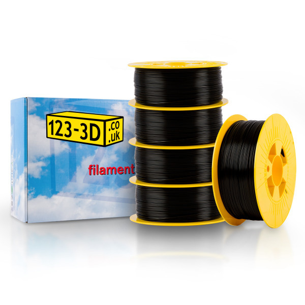 123-3D Filament Bulk Pack 5 x Black PLA 1.75mm 1.1kg  DFE00050 - 1