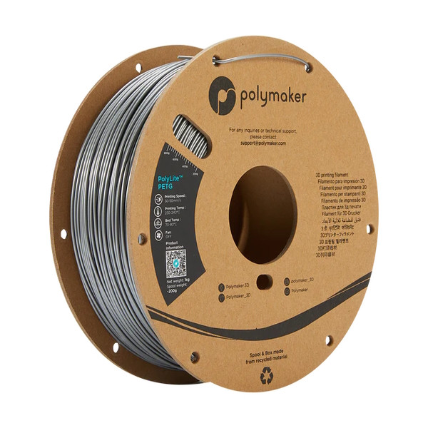 Polymaker PolyLite PETG filament 1.75 mm Silver 1 kg PB01012 DFP14297 - 1