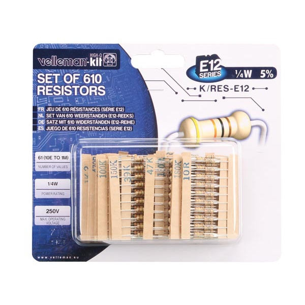 Velleman Carbon film resistors set E12 (610-pack) K/RES-E12 DEC00010 - 1